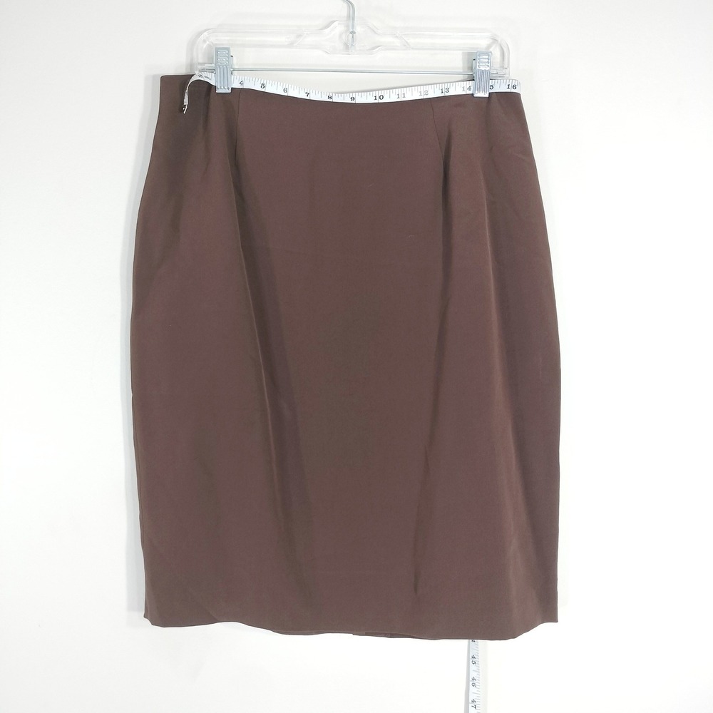 Grace Dane Lewis Brown Silk Skirt; Knee Length, Pencil, Lined, Back Vent